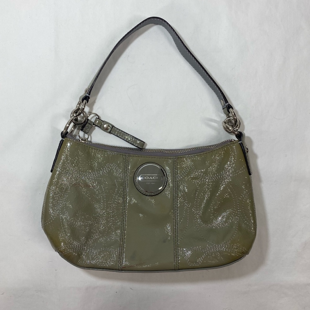 Coach Vintage Green Patent Leather Shoulder Bag Purse Monogram Y2K